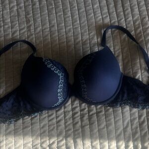 Victoria's Secret Navy Lace Push-Up Bra with Embroidered Trim